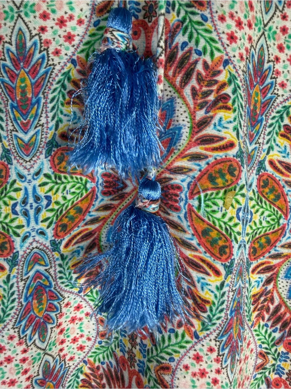 Sundance Flowy Boho Tassel Top Colorful Artisan Print Blouse Size L. Gorgeous ⚡️ - Picture 5 of 14